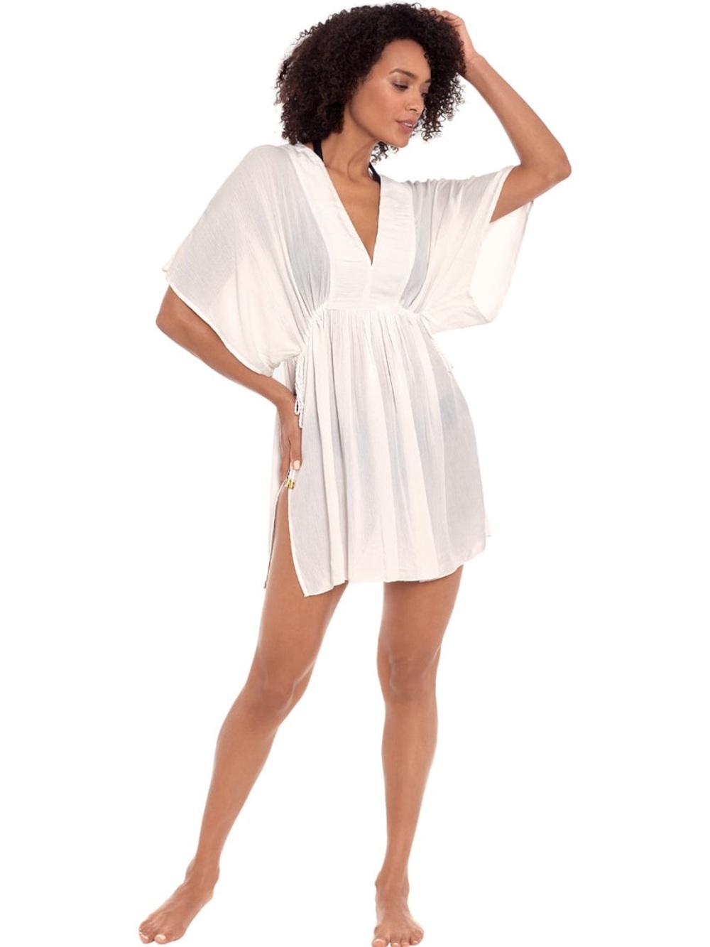 Lauren Ralph Lauren white gauzy crinkle tunic swim coverup